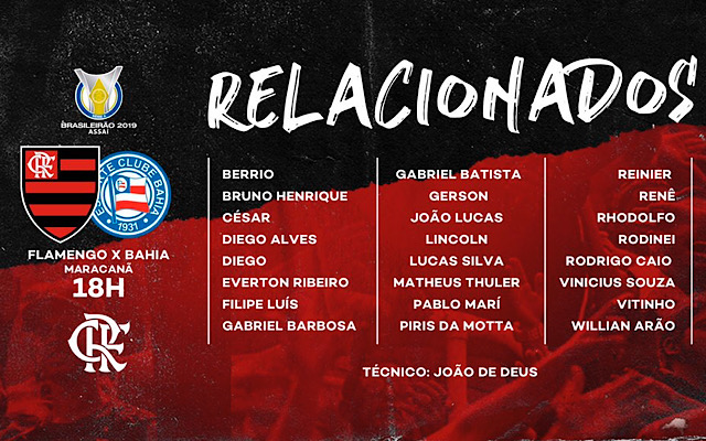 Flamengo on X: Confira os relacionados do Flamengo para a partida