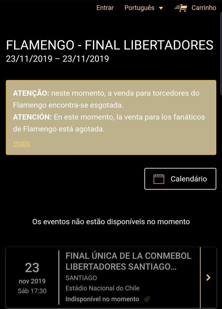 Torcida do Flamengo esgota carga de 12,5 mil ingressos para a final da Libertadores