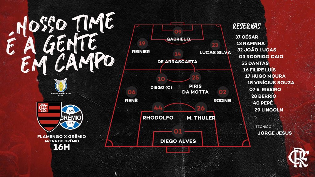 Com time misto, Flamengo divulga escalação para jogo contra o Grêmio