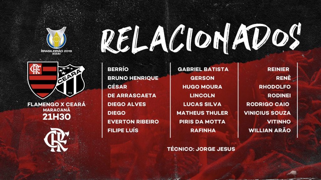 Sem Gabigol e Pablo Marí, Flamengo divulga relacionados para encarar o Ceará