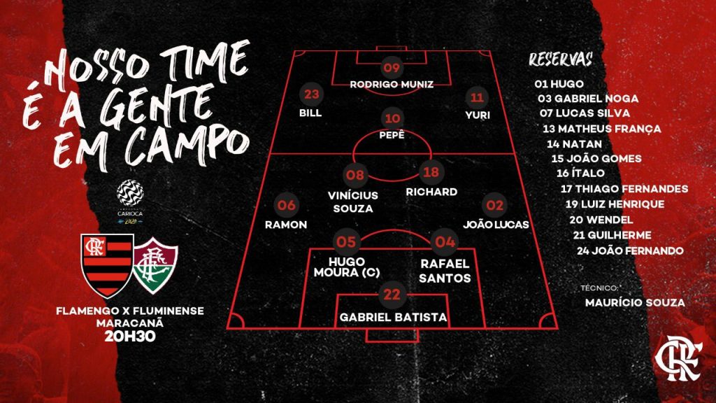 Saiu! Com Bill entre os titulares, Flamengo divulga escalação para clássico contra o Fluminense