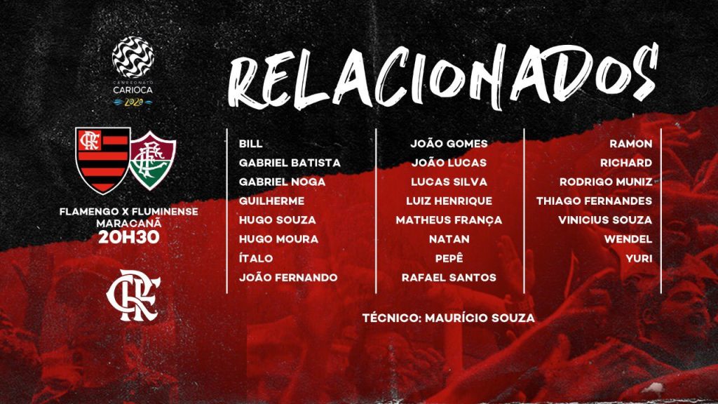 Sem Vitor Gabriel e Dantas, Flamengo divulga lista de relacionados para clássico contra o Fluminense