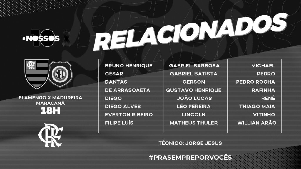 Flamengo divulga relacionados para jogo contra o Madureira