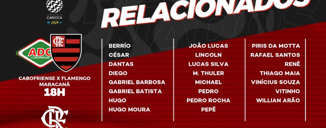 Taça Rio! Flamengo divulga relacionados para partida contra a Cabofriense