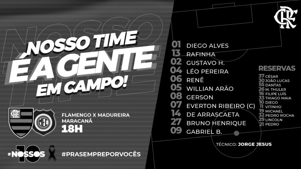 Novidade na zaga! Confira a escalação do Flamengo para a partida contra o Madureira