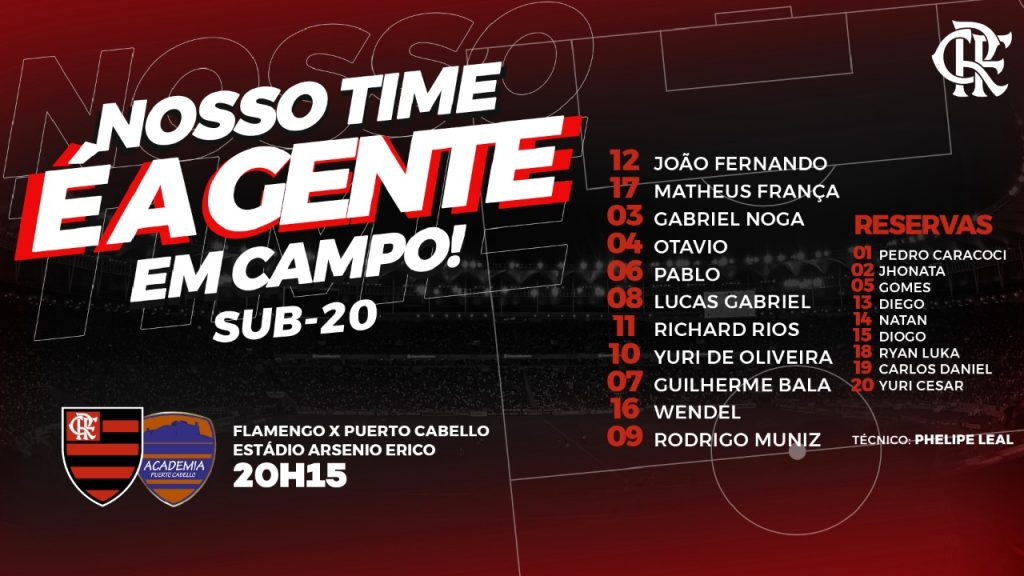 Saiu! Confira a escalação do Flamengo para encarar o Puerto Cabello (VEN), pela Libertadores Sub-20