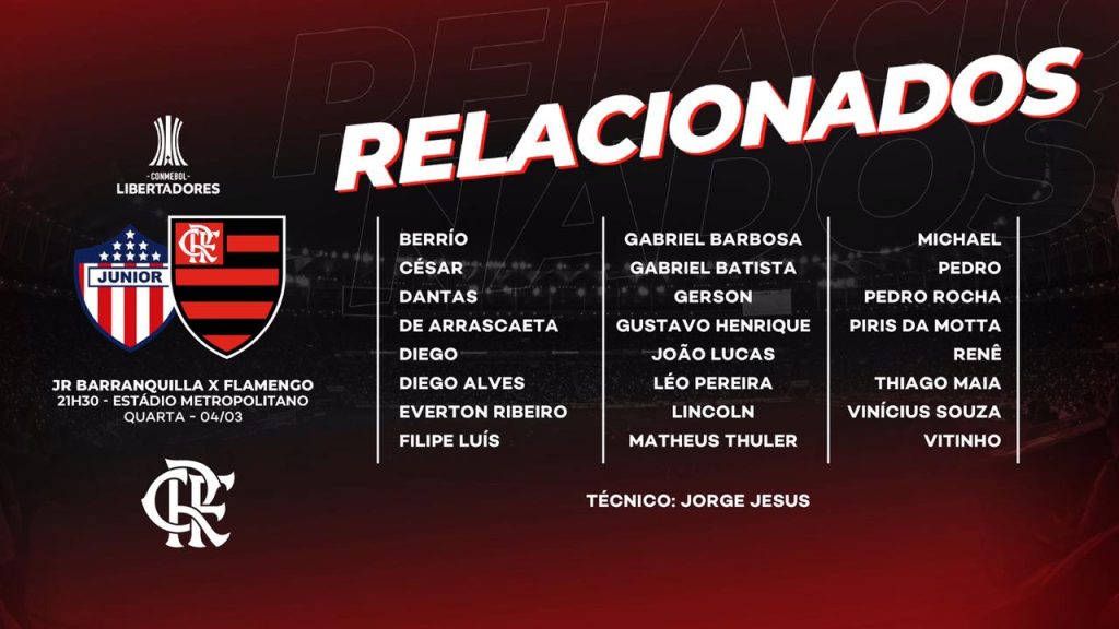 Sem Bruno Henrique, Rafinha e Rodrigo Caio, Flamengo divulga lista de relacionados para estreia na Libertadores