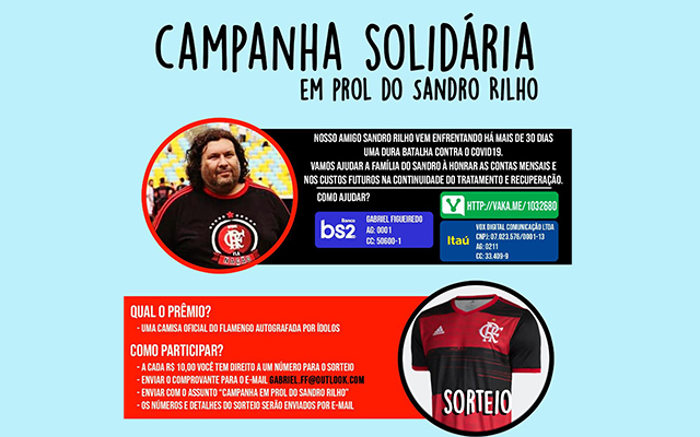 Rubro-negros fazem campanha e sorteiam camisa para ajudar funcionário do Fla que se recupera do coronavírus