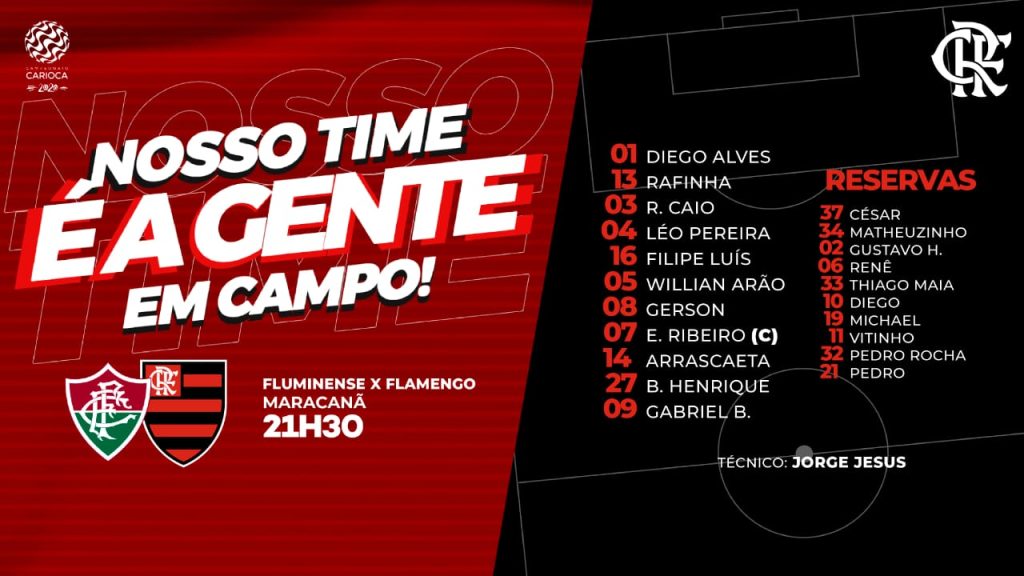 SAIU! O Flamengo está escalado para o clássico contra o Fluminense, pela final da Taça Rio