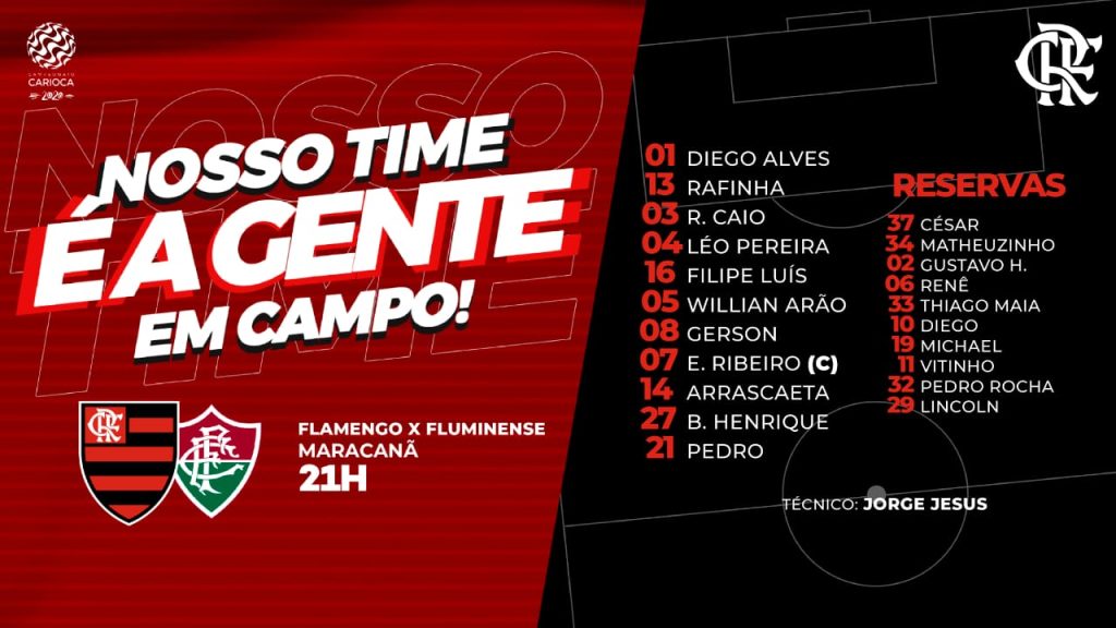 Rumo ao bi! O Flamengo está escalado para a final do Carioca, contra o Fluminense