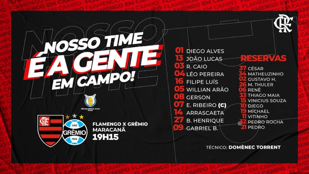 Escalação ok! Flamengo vai com força máxima contra o Grêmio