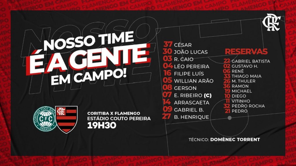 SAIU! O Flamengo está escalado para jogo contra o Coritiba