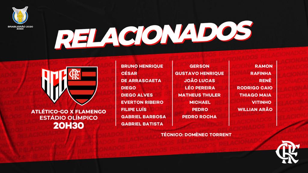 Com novidade da base, Flamengo divulga relacionados para jogo contra o Atlético-GO