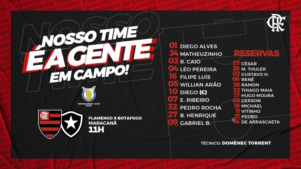 SAIU! Com Matheuzinho de titular, Flamengo divulga escalação para clássico contra o Botafogo