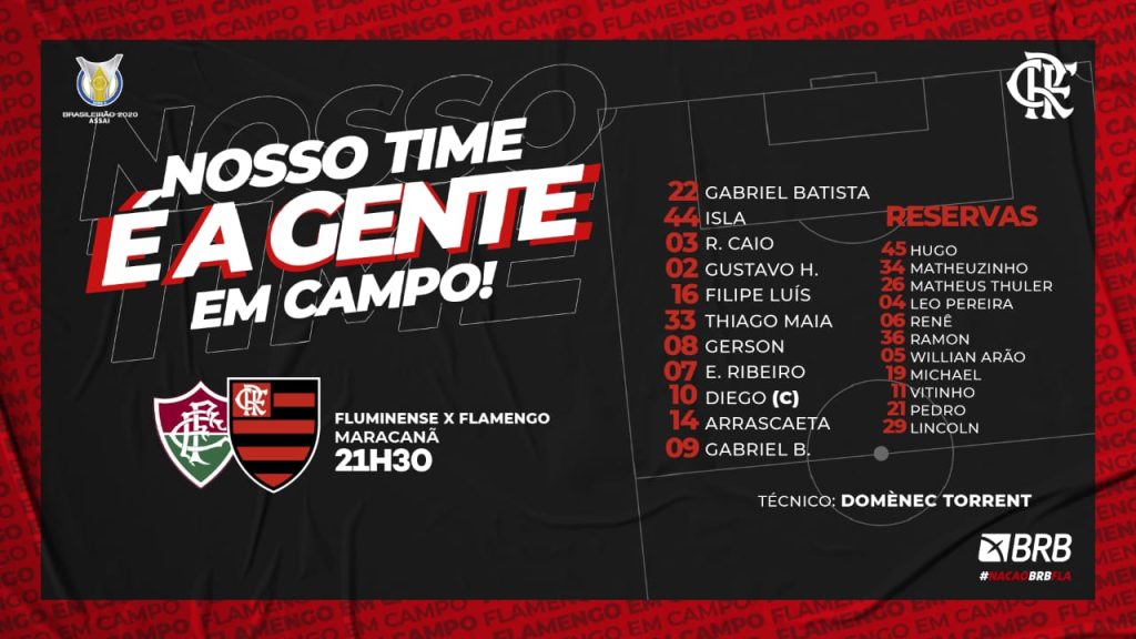 SAIU! Com Diego, o Flamengo está escalado para jogo contra o Fluminense