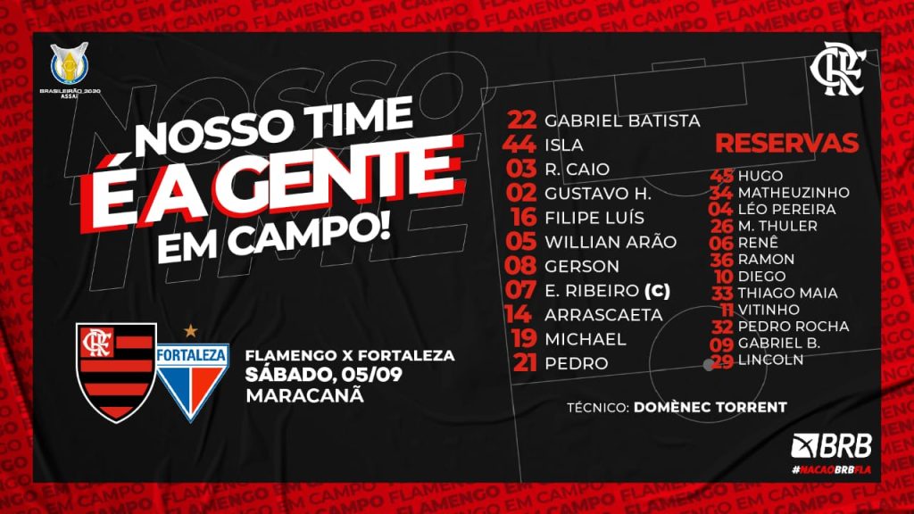 SAIU! Sem Gabigol, o Flamengo está escalado para enfrentar o Fortaleza