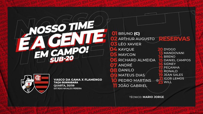 Saiu! O Flamengo está escalado para encarar o Vasco pela Taça Guanabara sub-20