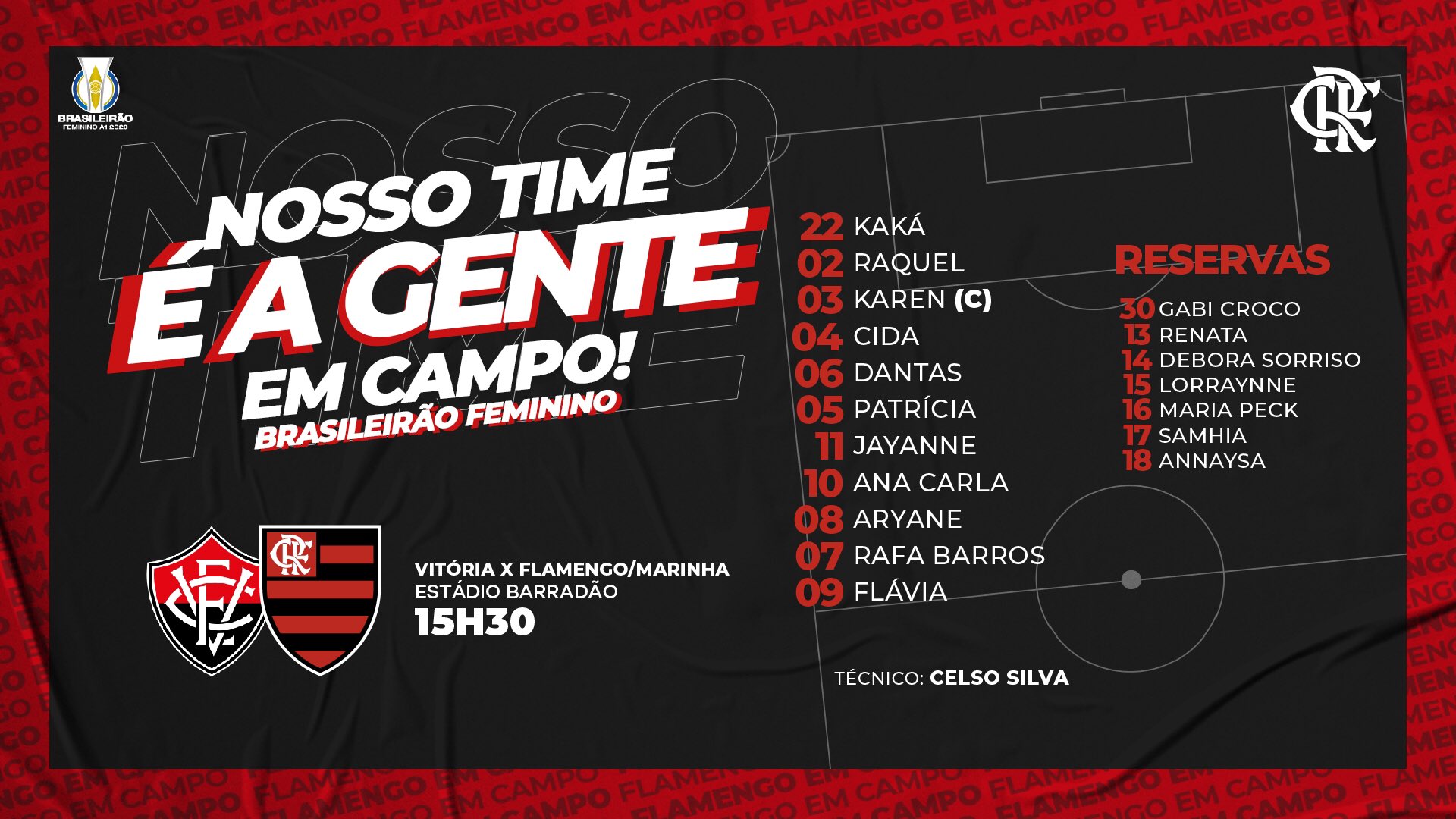 Flamengo divulga escalação para jogo contra o Santos, pelas quartas do  Brasileirão Feminino - Coluna do Fla