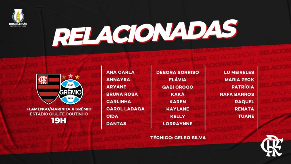 Flamengo/Marinha divulga lista de relacionadas para duelo contra o Grêmio