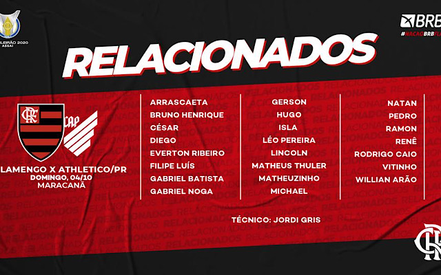 Confira lista de relacionados do Flamengo para enfrentar o Athletico -  Flamengo | Coluna do Fla
