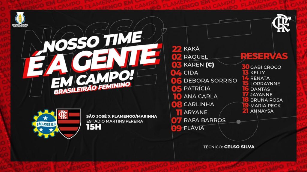 SAIU! O Flamengo/Marinha está escalado para jogo contra o São José