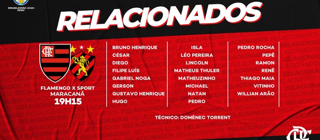 Confira a lista de relacionados do Flamengo para jogo contra o Sport