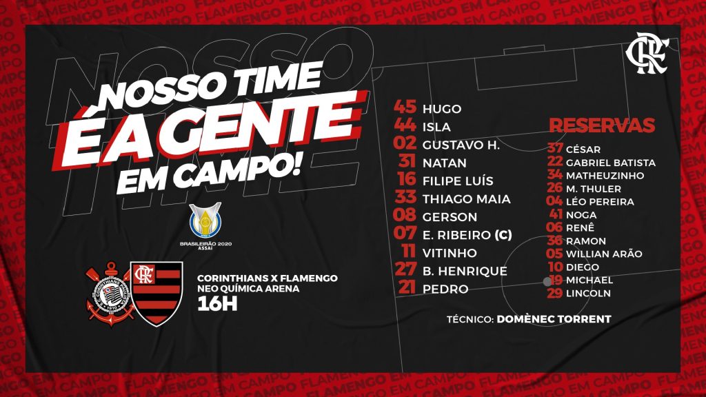 SAIU! Flamengo está escalado para enfrentar o Corinthians