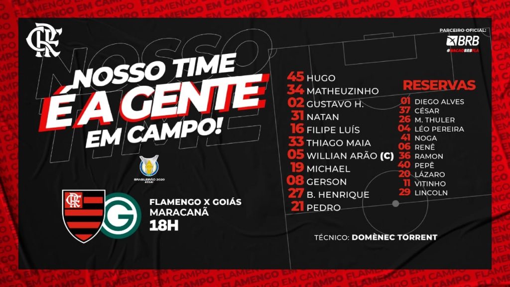 SAIU! Confira a escalação do Flamengo para encarar o Goiás