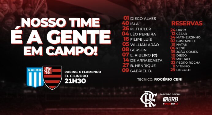 Saiu! Com Filipe Luís e Gabigol, Flamengo divulga escalação para o jogo contra o Racing