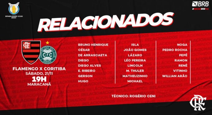 Com Diego Ribas, Flamengo divulga relacionados para jogo contra o Coritiba; veja lista