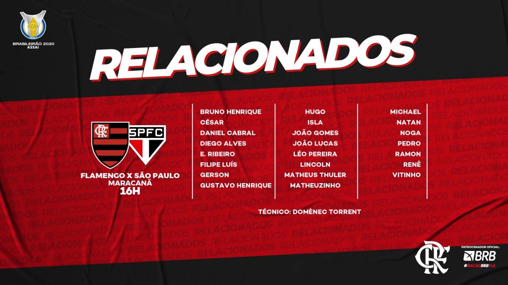 Veja relacionados do Flamengo para jogo contra São Paulo