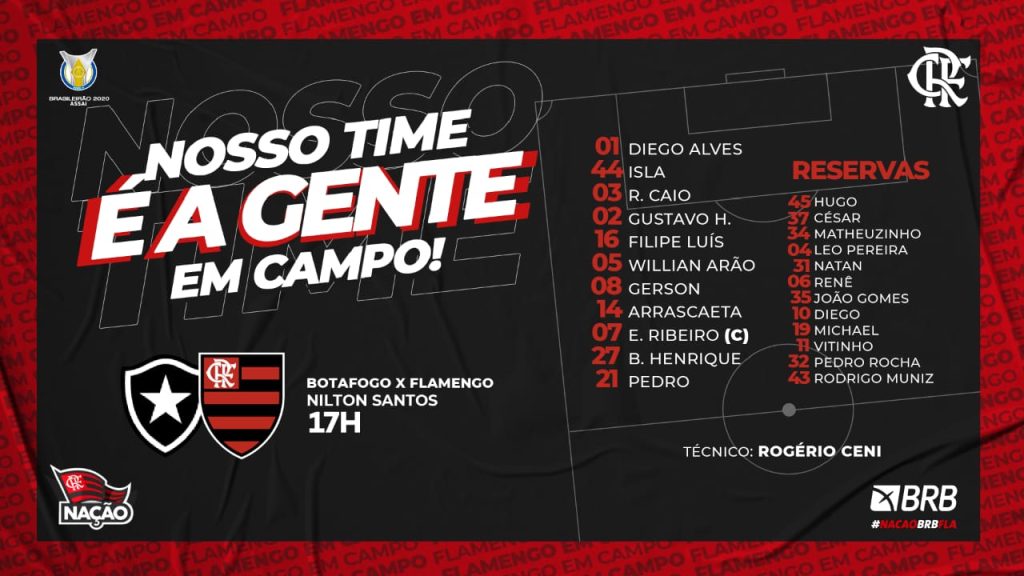 SAIU! Com Pedro de volta ao time titular, Flamengo divulga escalação para jogo contra o Botafogo