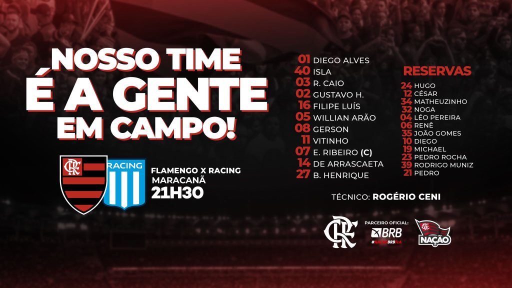 SAIU! Com Rodrigo Caio, Flamengo divulga escalação para jogo decisivo contra o Racing