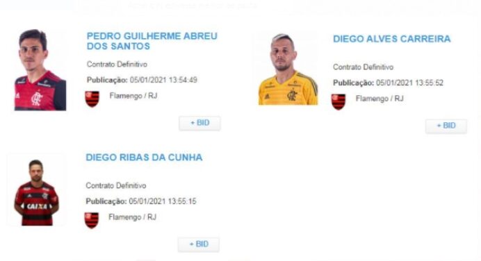 Diego Alves, Diego Ribas e Pedro têm contratos publicados no BID