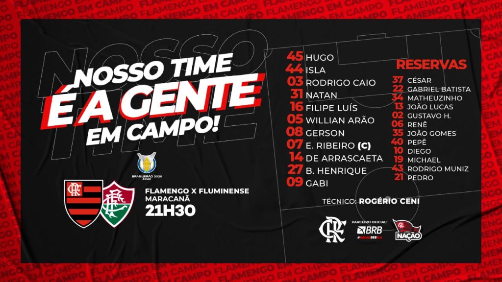 SAIU! Com Gabigol de volta, Flamengo divulga escalação para clássico contra o Fluminense