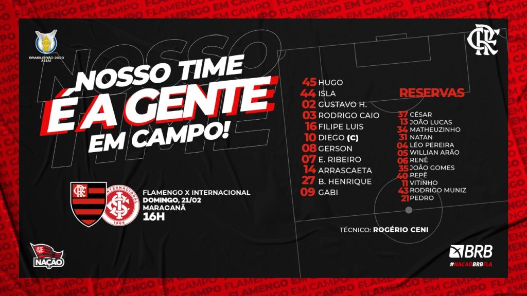 Com Gustavo Henrique titular, Flamengo divulga escalação para decisão contra o Inter