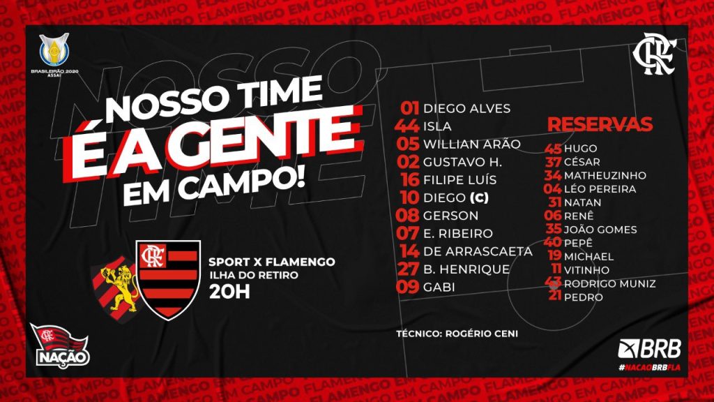 SAIU! Com Diego Alves de volta ao time, Flamengo divulga escalação para jogo contra o Sport