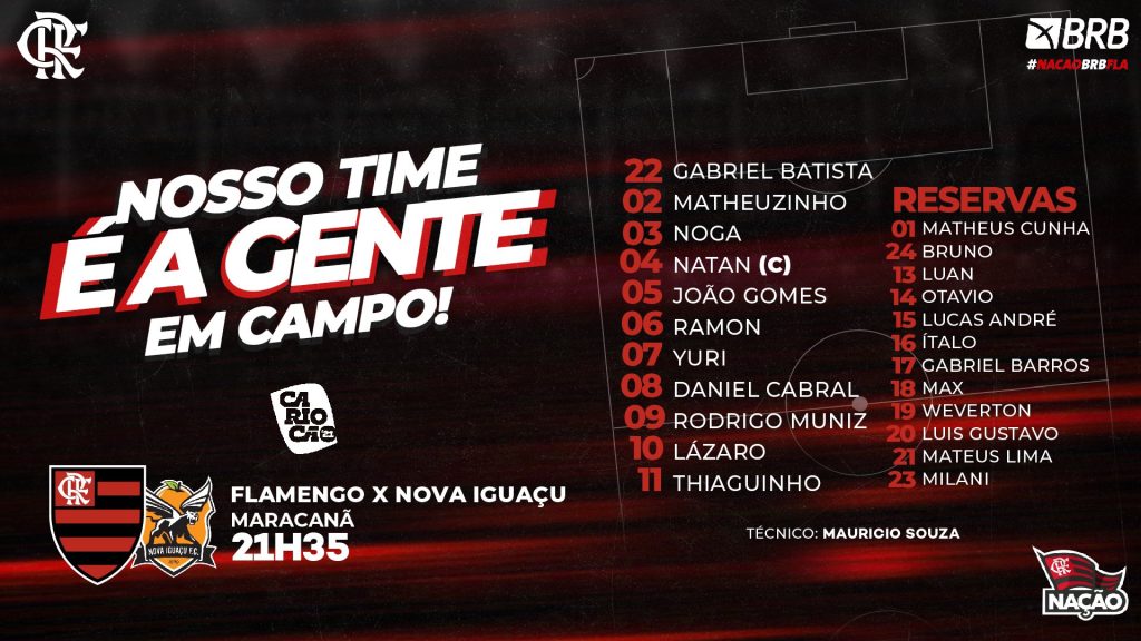 Flamengo divulga escalação para jogo contra o Nova Iguaçu