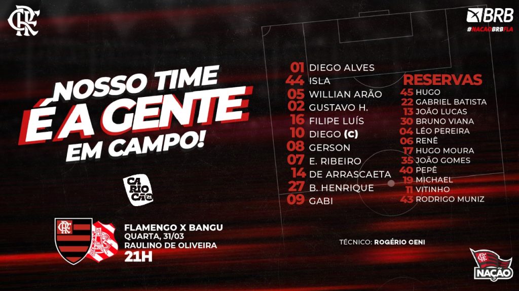 SAIU! O Flamengo está escalado para jogo contra o Bangu