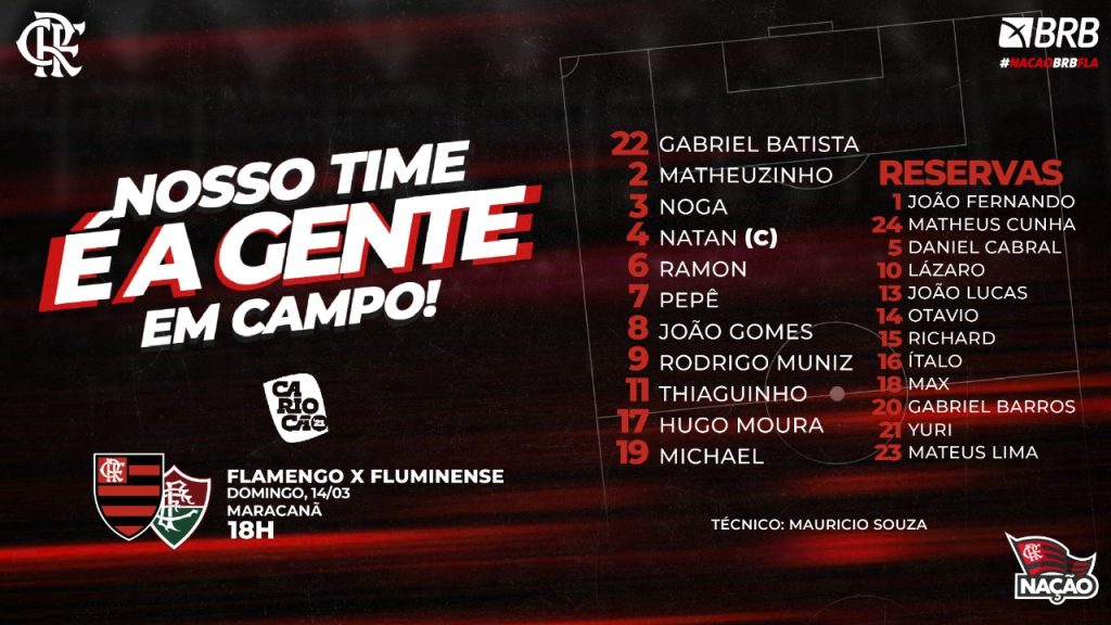 SAIU! O Flamengo está escalado para clássico contra o Fluminense