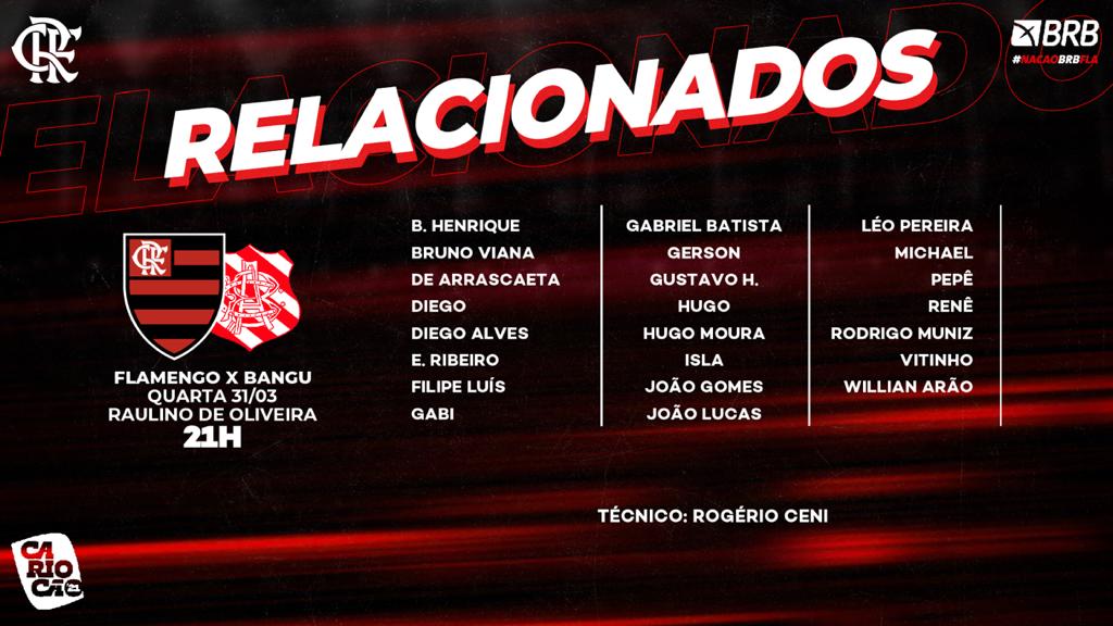 Com Diego Alves, Flamengo divulga lista de relacionados para jogo contra o Bangu