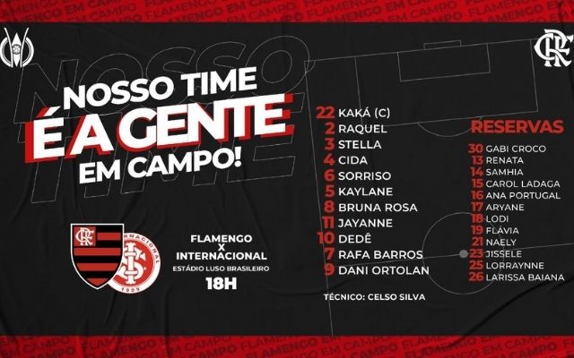 Flamengo divulga escalação para jogo contra o Santos, pelas quartas do  Brasileirão Feminino - Coluna do Fla