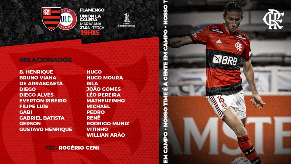 Sem Rodrigo Caio, Flamengo divulga relacionados para jogo contra o Unión La Calera