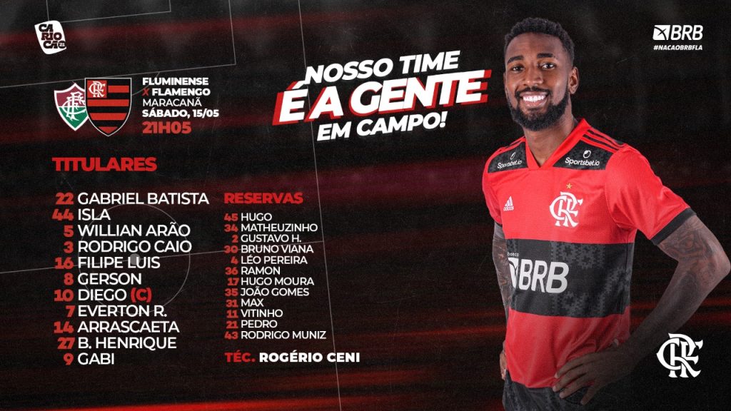 SAIU! Com Gerson e Rodrigo Caio titulares, Flamengo divulga escalação para jogo contra o Fluminense