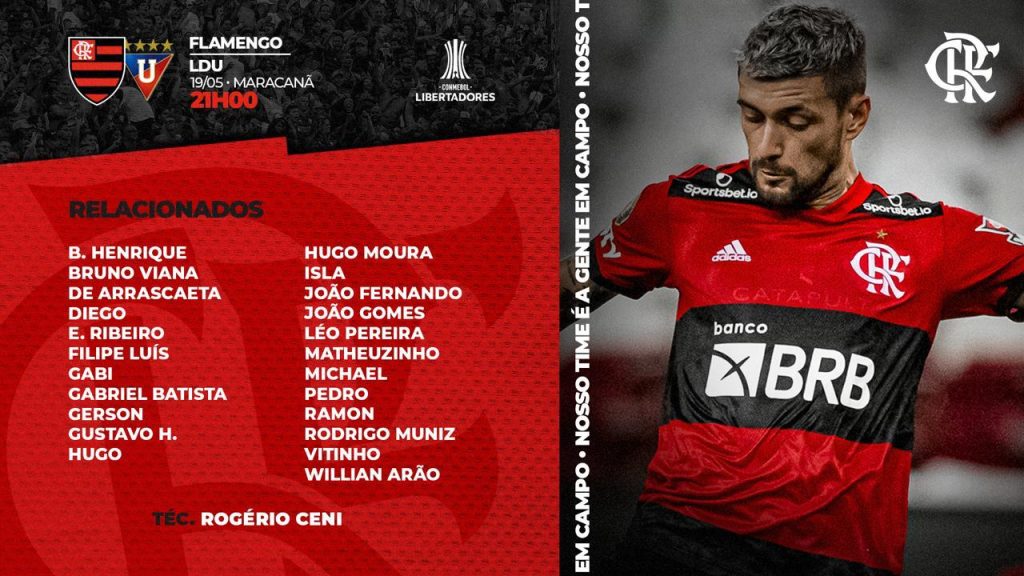 Flamengo divulga lista de relacionados para jogo contra LDU