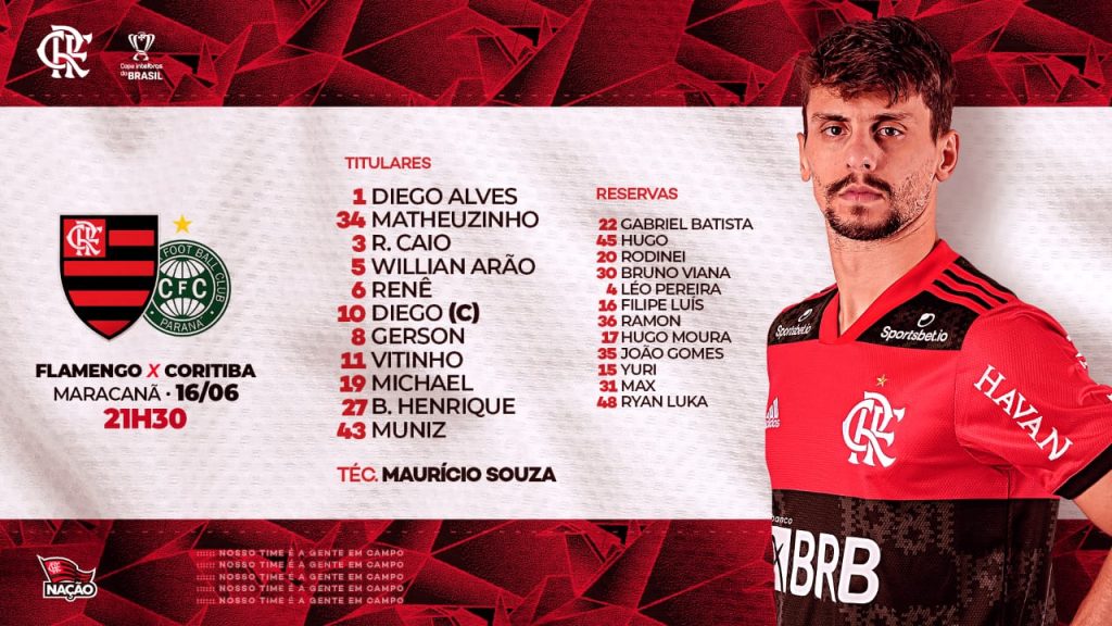 SAIU! Com Renê titular, Flamengo divulga escalação para jogo contra Coritiba