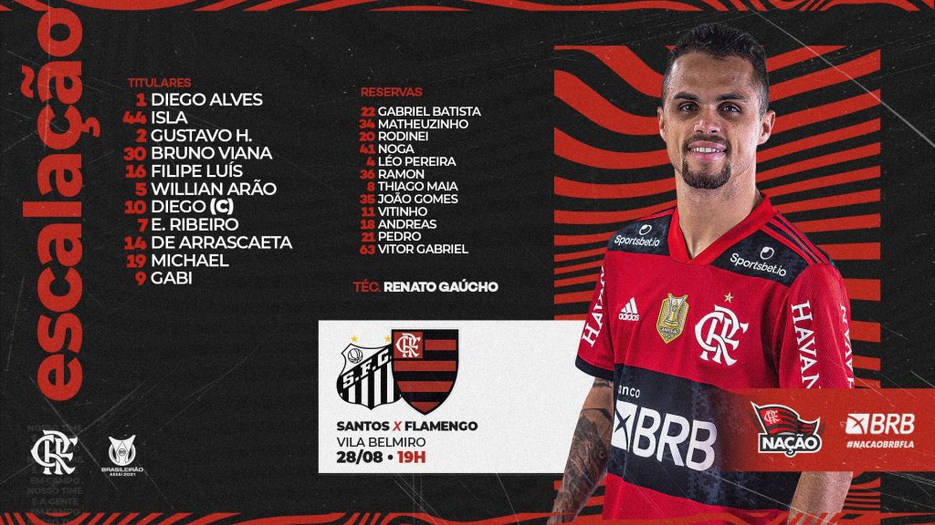 SAIU! Flamengo divulga escalação para jogo contra o Santos