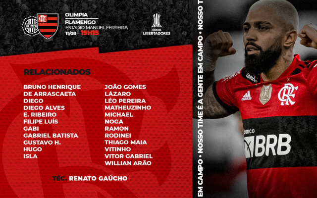 Flamengo divulga relacionados para jogo contra o Olimpia na Libertadores  com mais um desfalque na defesa - Super Rádio Tupi