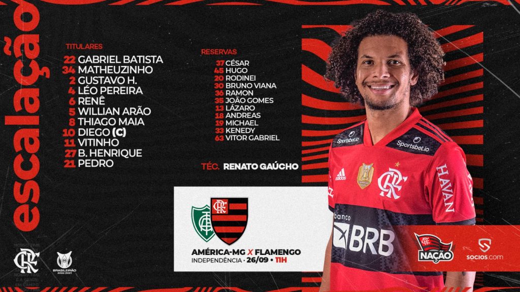 SAIU! Com time alternativo, Flamengo divulga escalação para enfrentar o América-MG