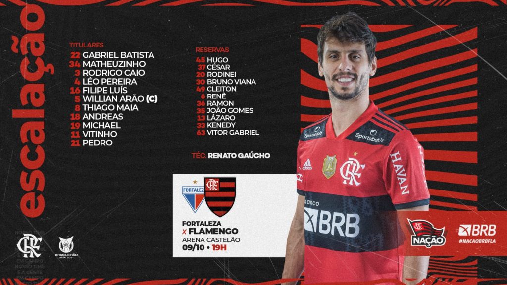 SAIU! Com time misto, Flamengo divulga escalação para encarar o Fortaleza